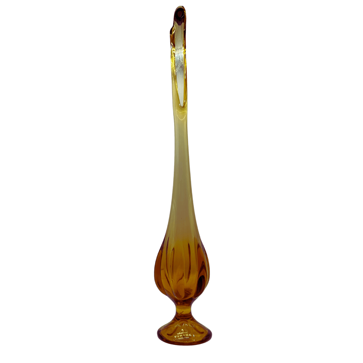 Tall amber glass vase on a black background